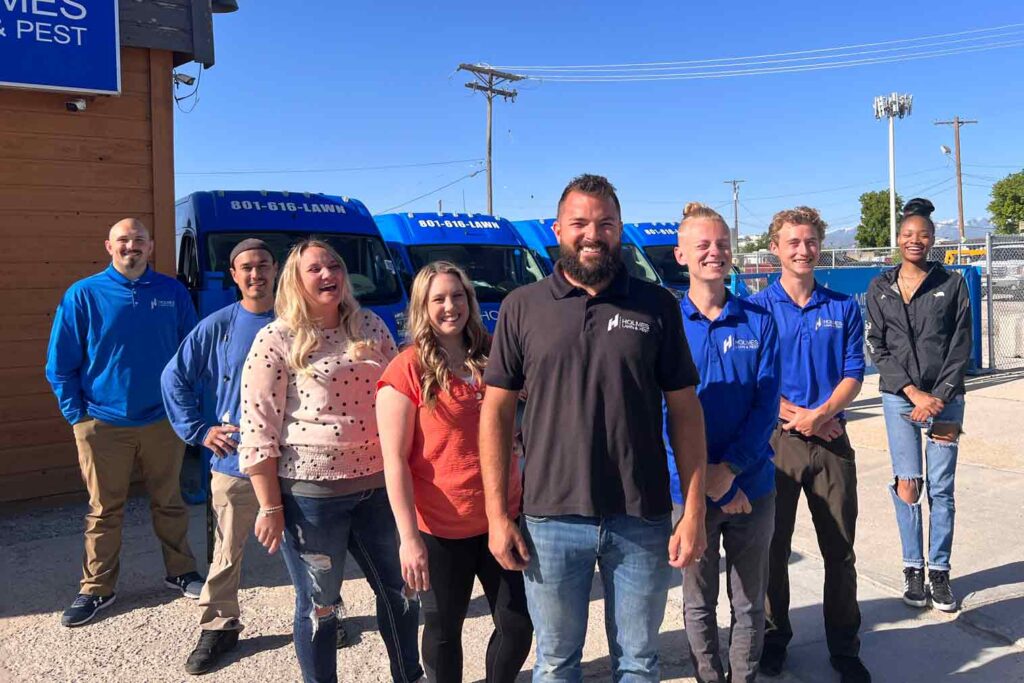 Company staff outside